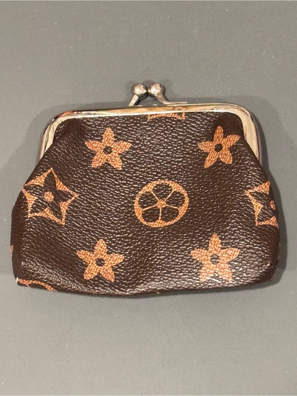 NIP Mini Kiss Lock Coin Purse Brown Monogram Print